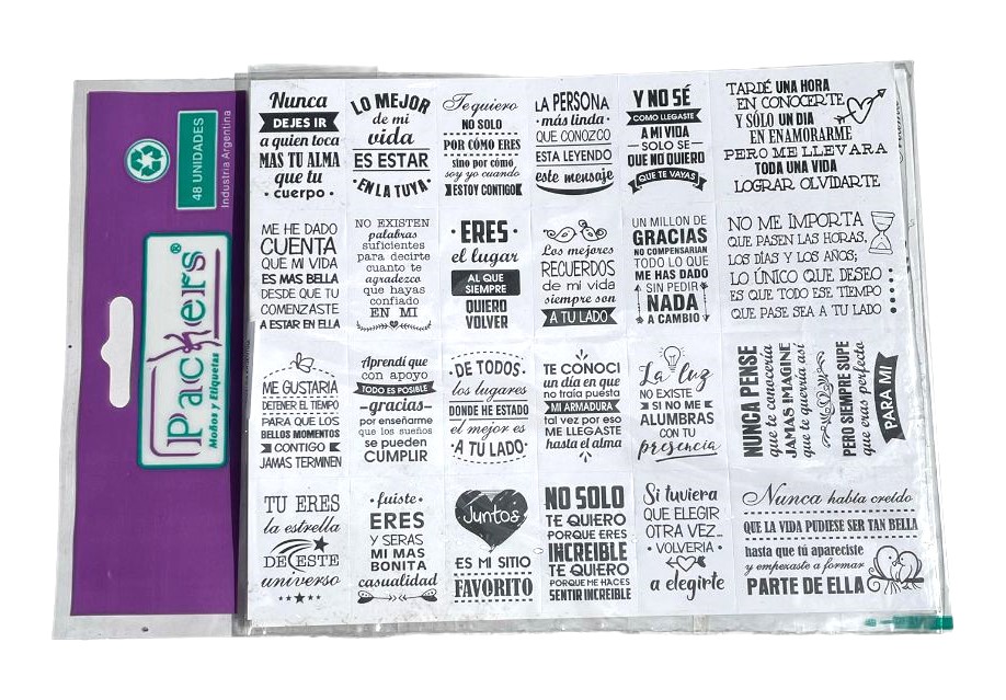 ETIQUETAS ADHESIVAS FRASES DE AMOR x 48 u.